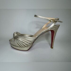 $745 Christian Louboutin Youlala Gold Ankle Wrap Strap Buckle Sandal Heels 35.5